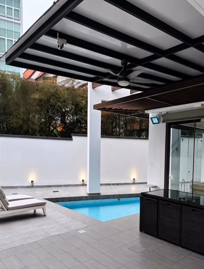 Covered pool deck of a modern landed home in Singapore